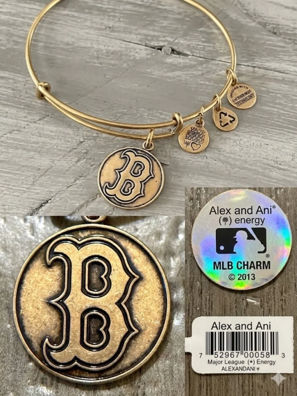 NWT Alex and Ani Boston Red Sox Cap Logo Bangle - Rafaelian Gold